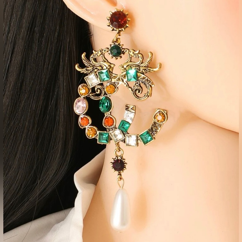 Rhinestone Faux Pearl Drop Earrings